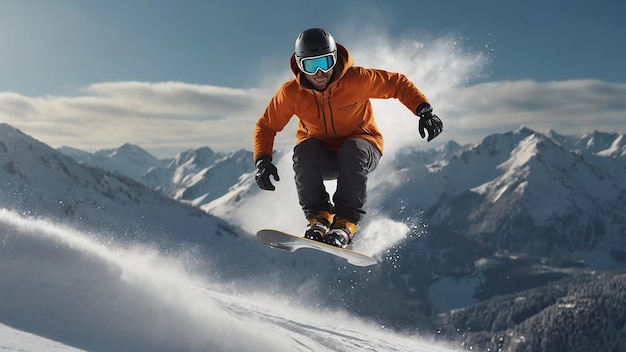 a young man snowboarding