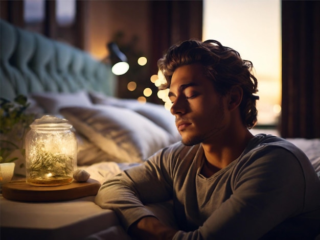 Photo young man in a state of profound sleep