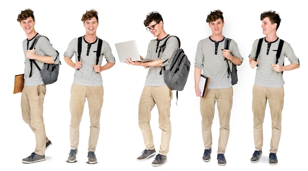 Young Man Student People Gesture Studio Portrait Isolated