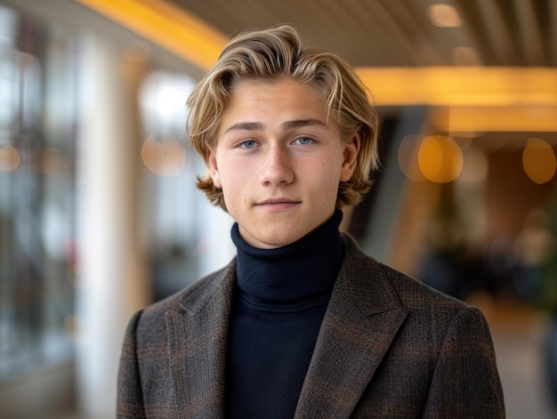 Young Man in Suit and Turtle Neck Sweater