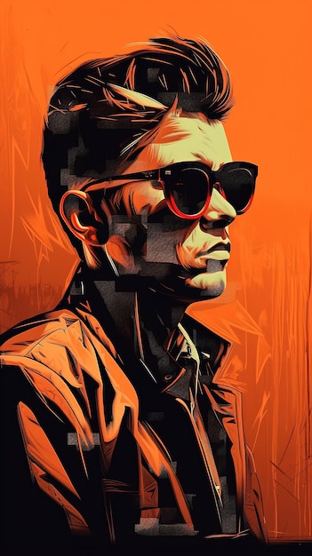 Young man in sunglasses on an orange background crisp neo