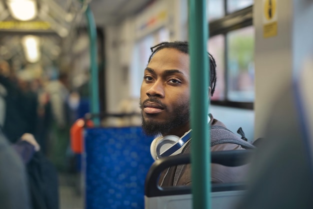 young man on a tram