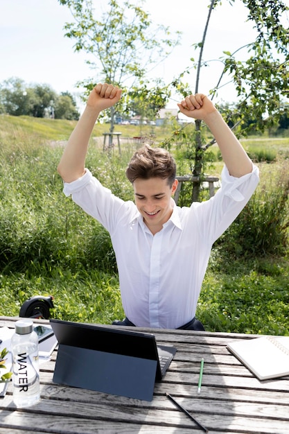 Young man using digital tablet