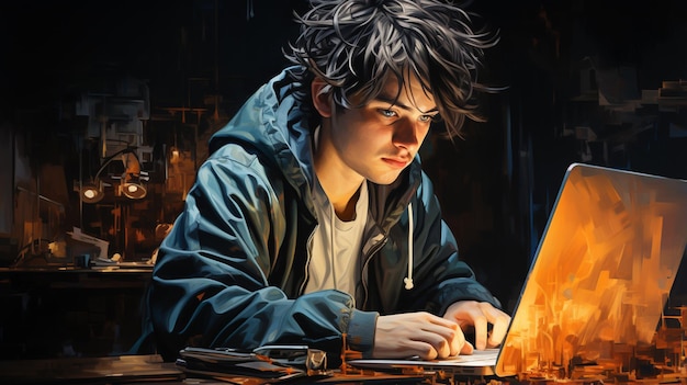 young man using laptop computer
