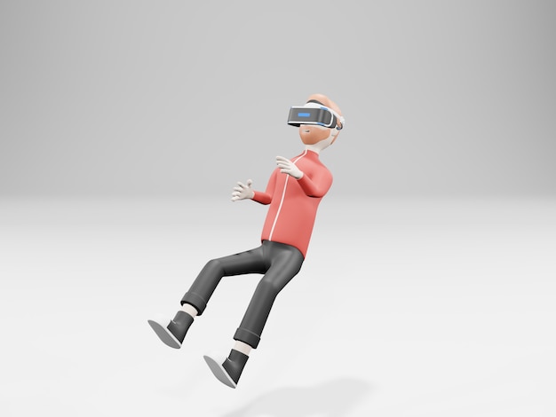 Young man using virtual reality headset