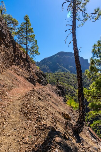 A young man walking on the trek to the top of La Cumbrecita next to the mountains