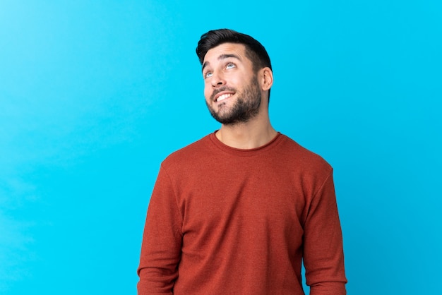 Young man over wall