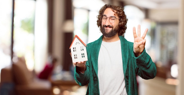 Young man wearing bathrobe night suit at home