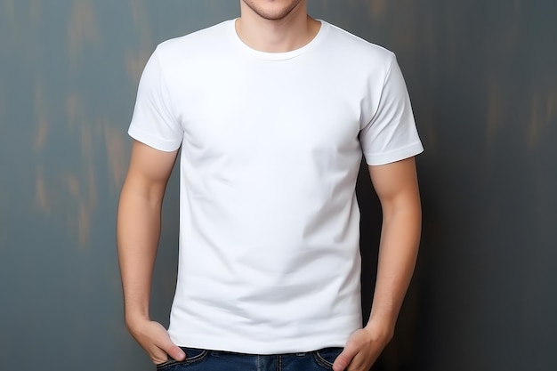 Premium AI Image | Young man wearing bella canvas white shirt mockup at ...