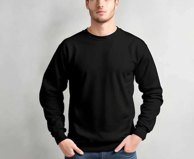Young man wearing blank black sweater mockup print presentation mockup ai generate
