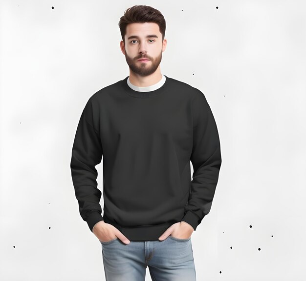 Premium AI Image | Young man wearing blank black sweater mockup print ...