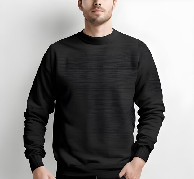 Young man wearing blank black sweater mockup print presentation mockup ai generate