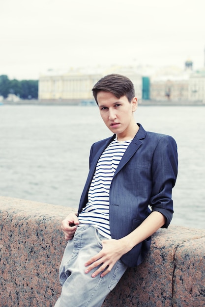 Young man wearing casual outdoors