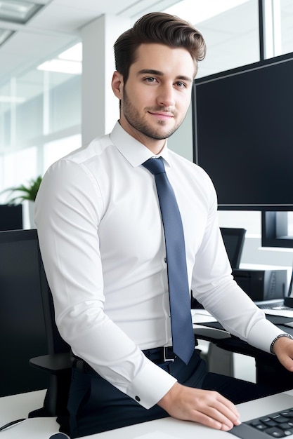 Young man wearing dress shirt and tie at work