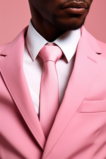 a young man wearing a pink suit