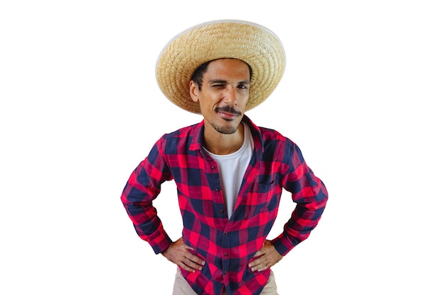 Young man wearing traditional clothes for Brazilian June festival