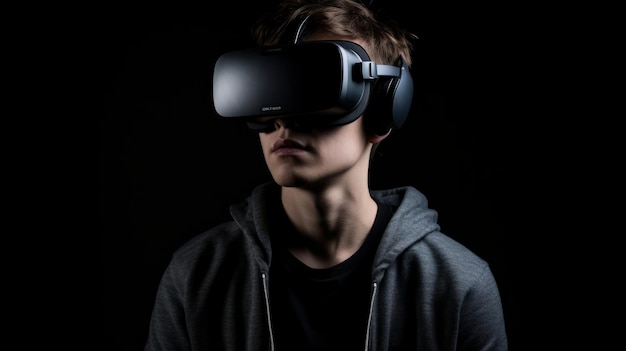 Young man wearing VR goggles Generative ai