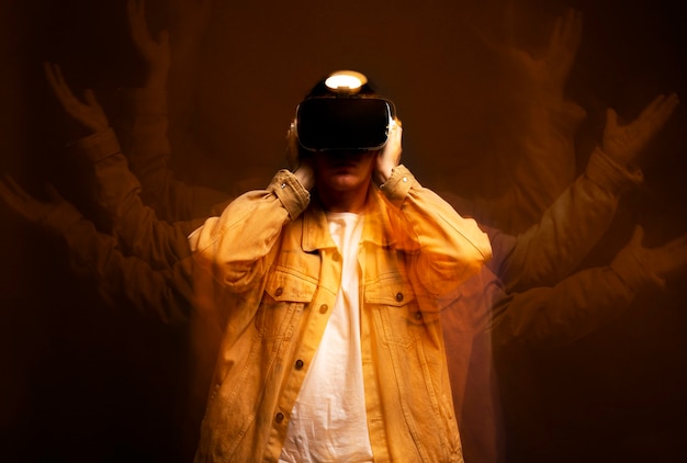 Young man wearing vr goggles