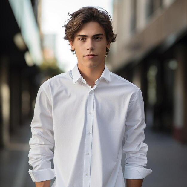 Photo young man wearing white long sleeve shirt