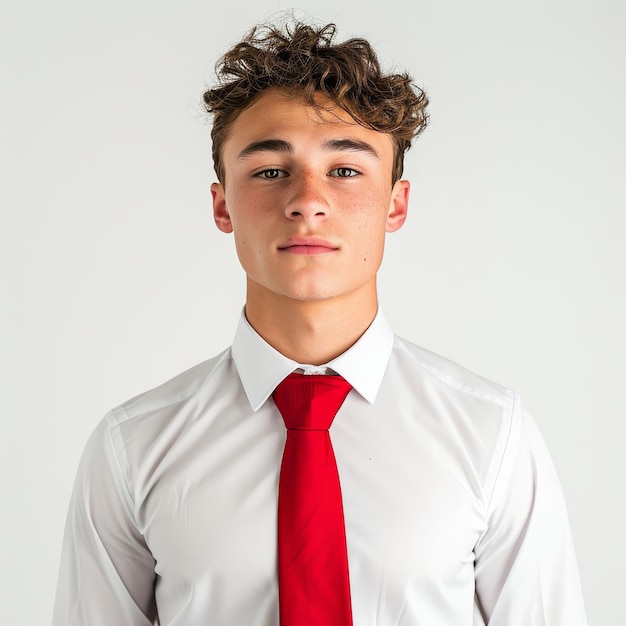 Young Man Wearing White Shirt and Red Tie