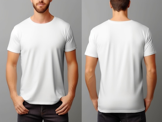 Young man wearing white t shirt in front and back view