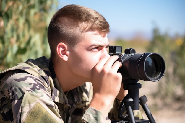 A young man in a wheelchair looking through binoculars created with generative ai