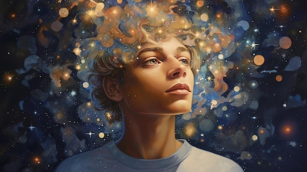 A young man white person in with an open mind a galaxy of star hd wallpaper