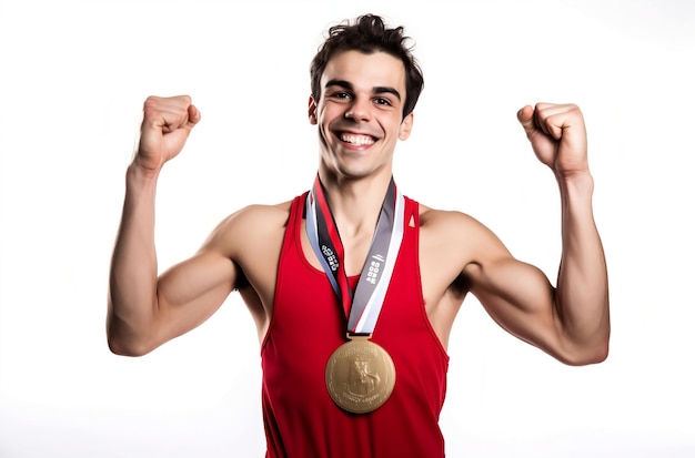 Young man winning a medal