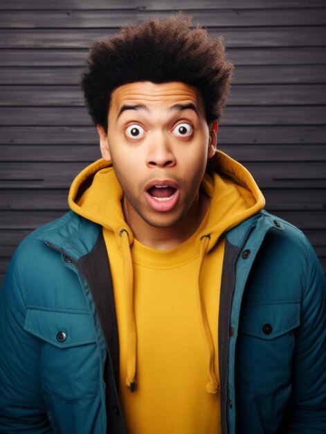 Photo young man with african features who appears to be shocked