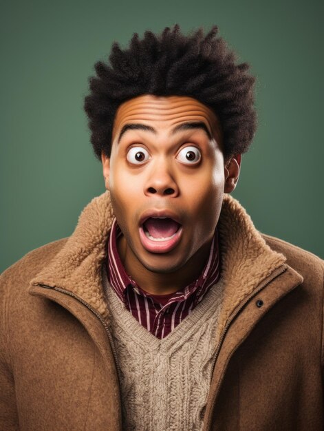 Photo young man with african features who appears to be shocked