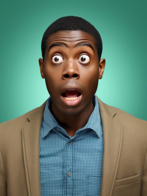 Photo young man with african features who appears to be shocked