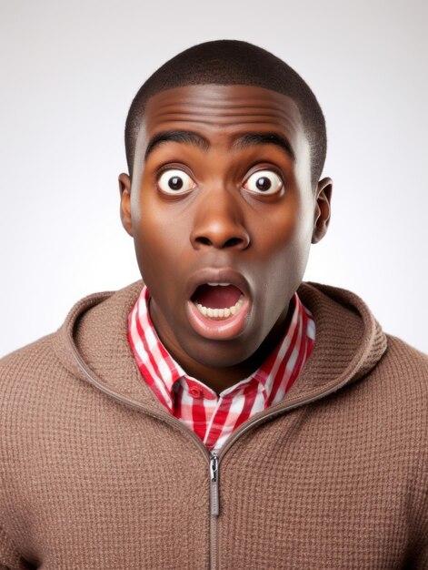 Photo young man with african features who appears to be shocked