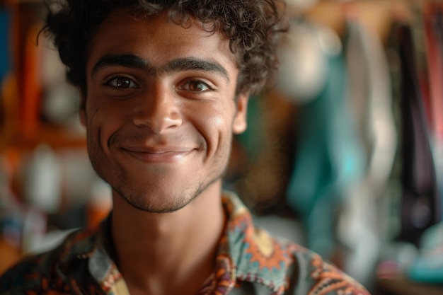 A young man with a beard and a smile on his face