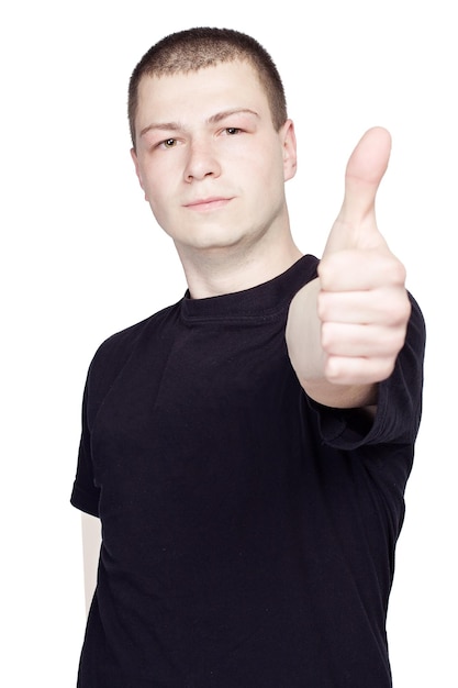 Young Man with black tshurt showing Thumb Up