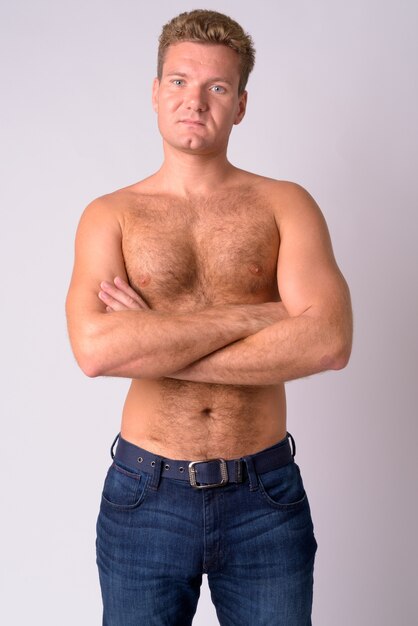 young man with blond hair shirtless