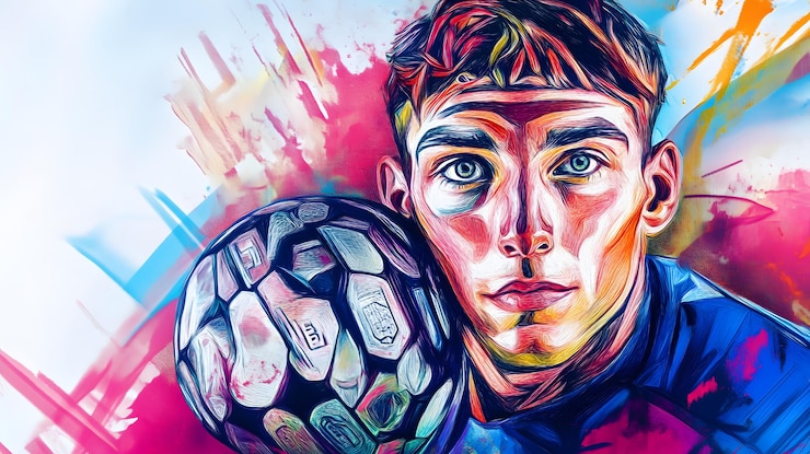 Photo a young man with a determined expression holds a soccer ball