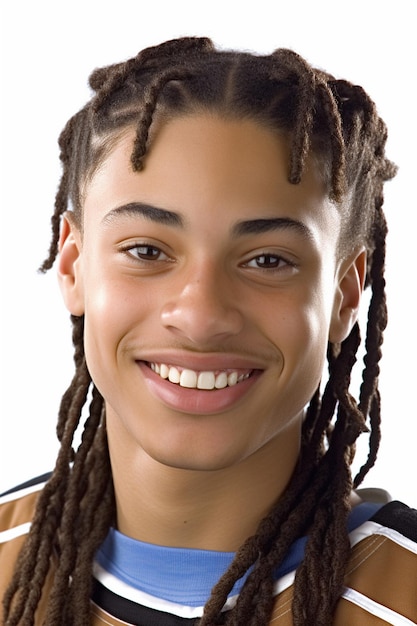 a young man with dreadlocks and a white background