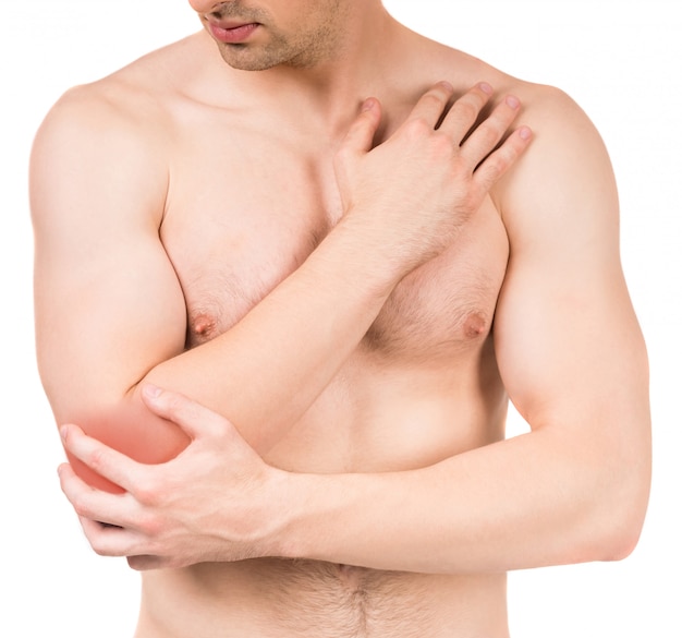 Young man with elbow pain