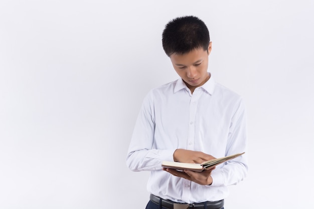 Young man with folder, isolated