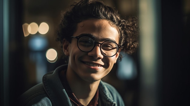 A young man with glasses smiles at the camera.