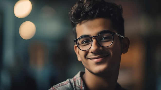 A young man with glasses smiles at the camera.