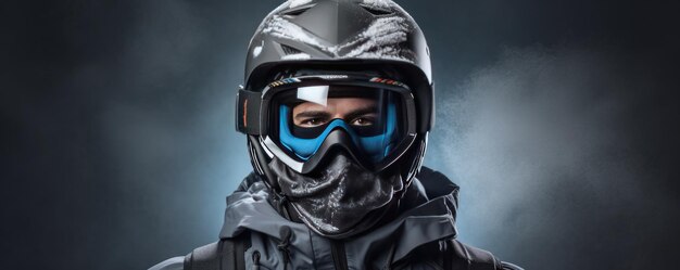 Young man with helmet and ski goggles Ski equipment Generative AI