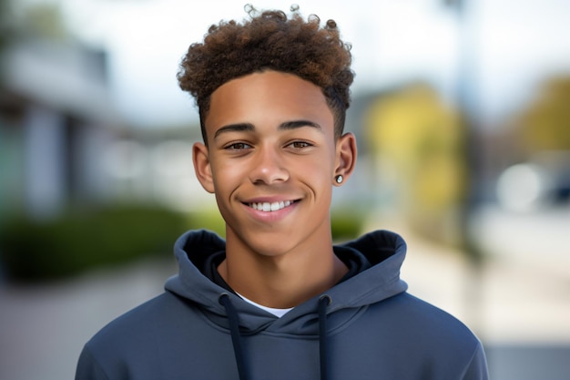 Photo a young man with a hoodie on smiling