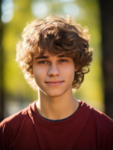 Photo a young man with a red shirt that says  he is smiling