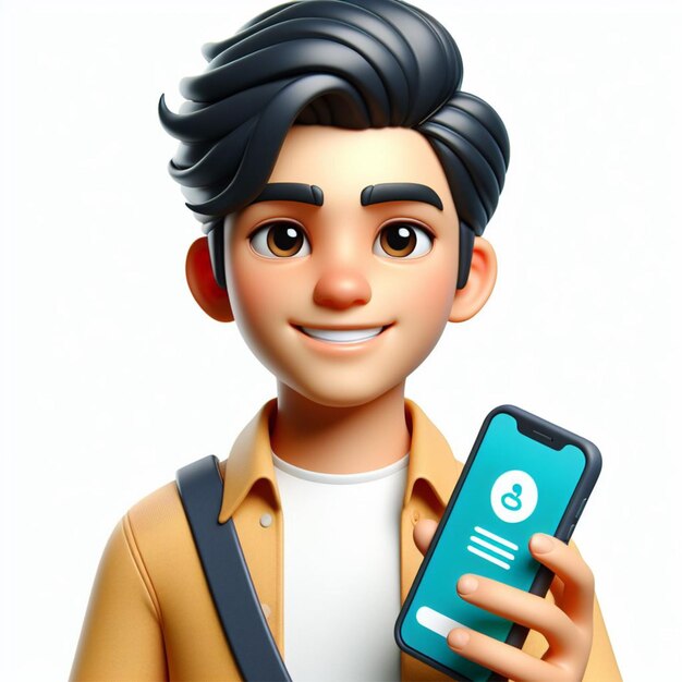 Young man with a smiling expression holding a smartphone