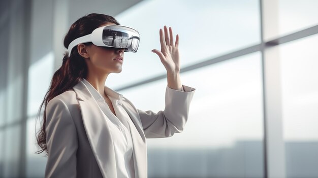 young man with virtual reality glasses in the office