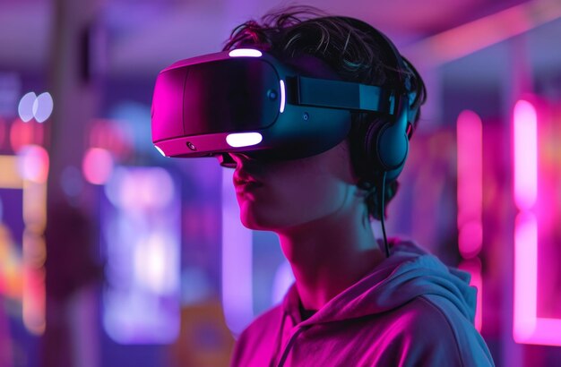 молодой человек с VR-гарнитурой на видеоигровом контроллере