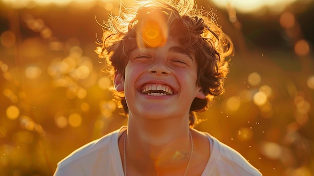 a young man with a white shirt that says  happy