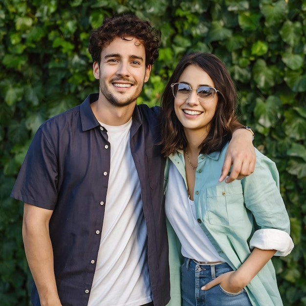 Young man and woman in shirts posing