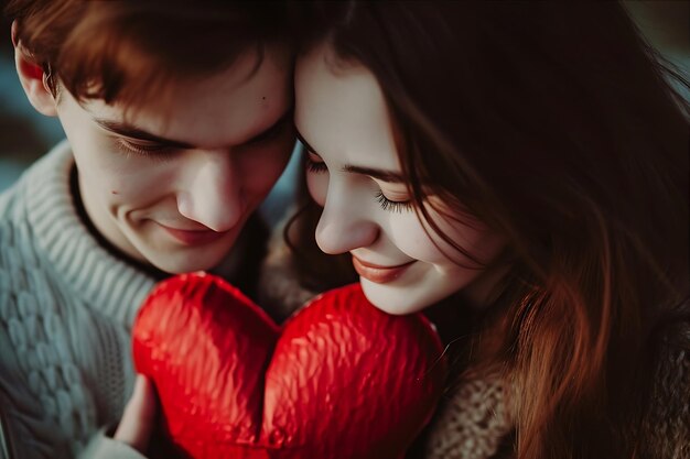 Photo young man and woman with red heart